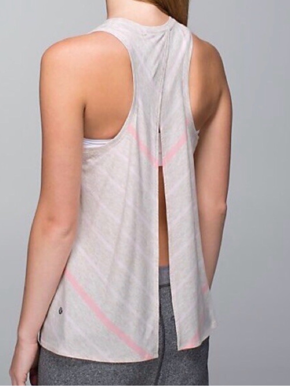Lululemon All Tied Up Women’s Tank Top Gray/Pink Striped Racerback Size 4 Small
